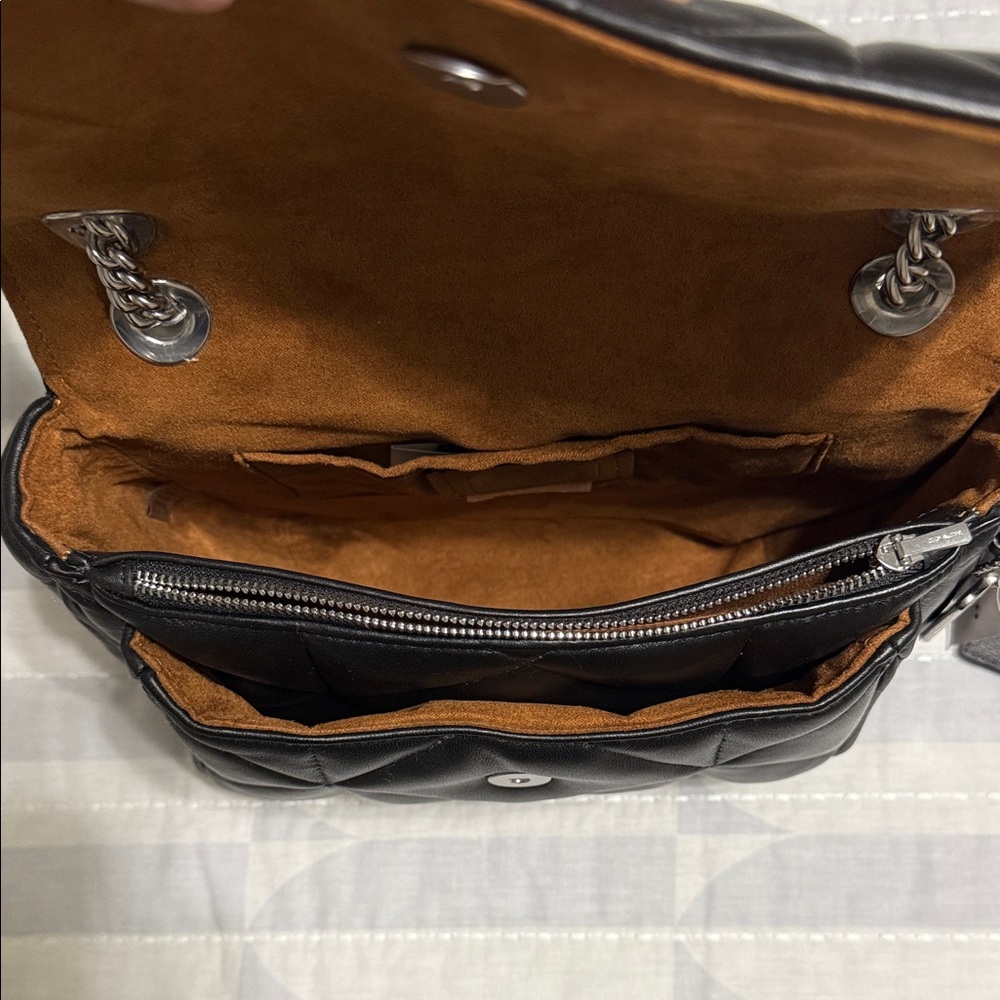 Coach Quilted Black Bag with Silver Chain - Picture 4 of 6